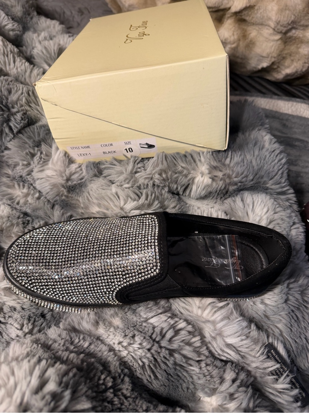 NIB Viga Fiori Lexy-1 Rhinestone Bling Slip-On Loafers Black Size 10 $55
